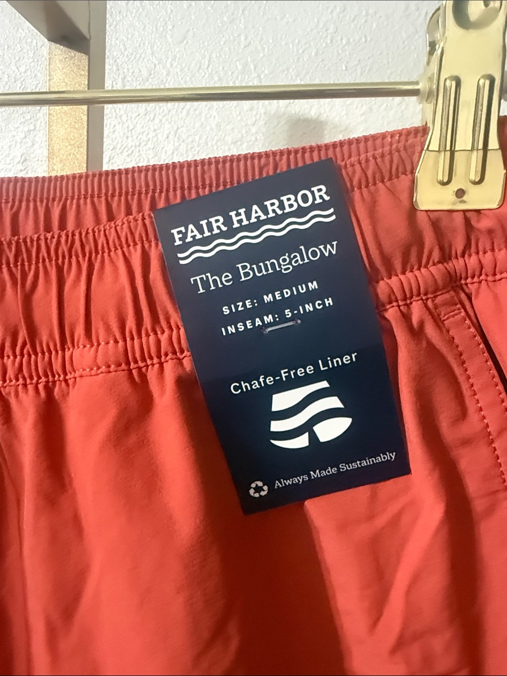 Fair Harbor Men's Coral-Red Hybrid Swim Shorts- 5”-Medium- NWT - Picture 2 of 7